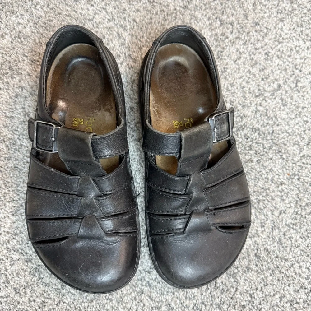 Footprints Birkenstock Black Leather Madeira Fisherman Sandal Women EU 37 US 6.5
